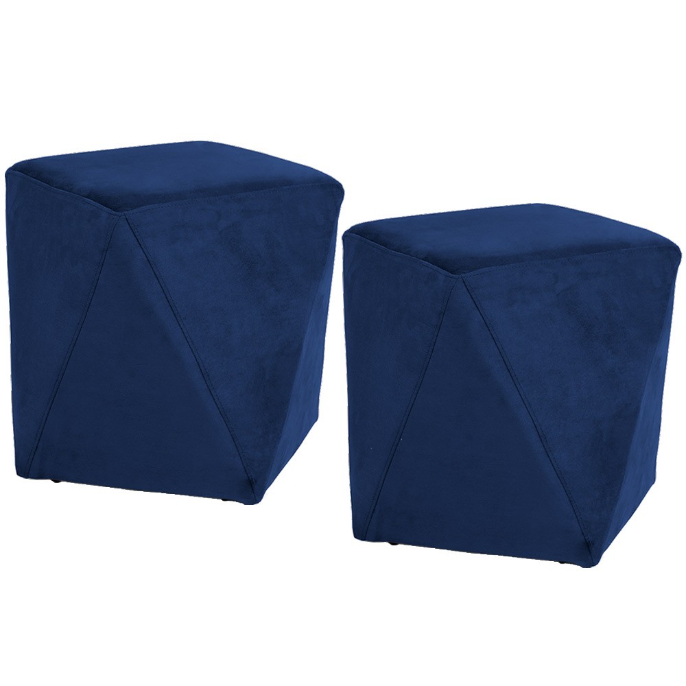 Kit 02 Puffs Decorativo Para Sala de Estar Ametista D02 Veludo Azul Oxford C-304 - Lyam Decor