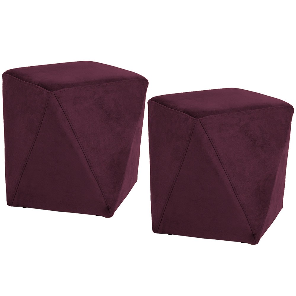 Kit 02 Puffs Decorativo Para Sala de Estar Ametista D02 Veludo Marsala C-278 - Lyam Decor