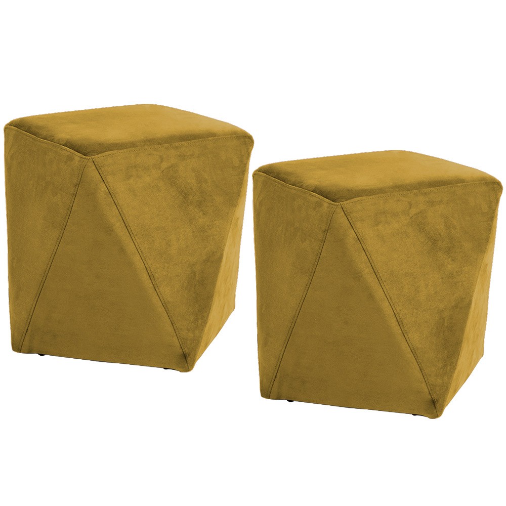 Kit 02 Puffs Decorativo Para Sala de Estar Ametista D02 Veludo Mostarda C-279 - Lyam Decor