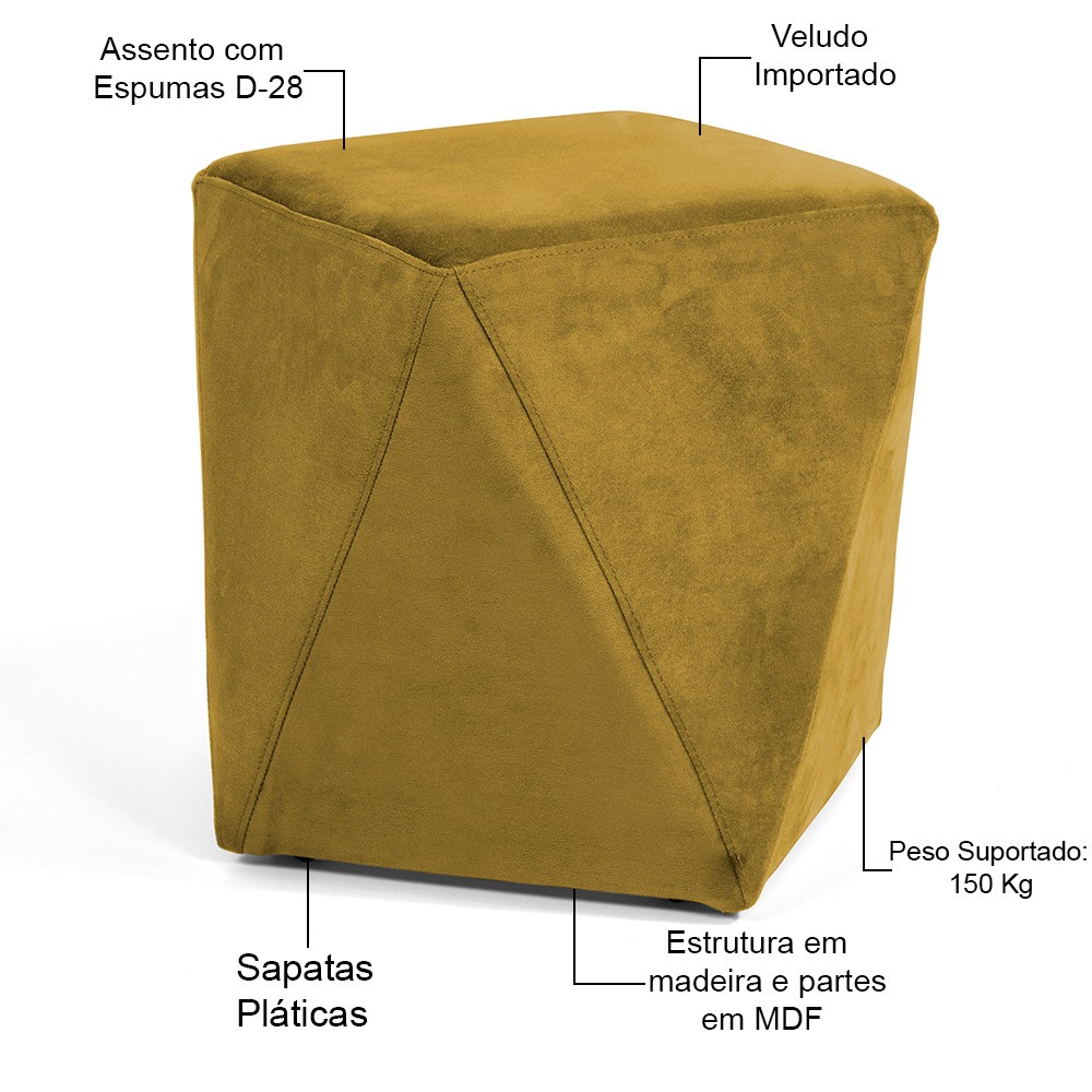 Kit 02 Puffs Decorativo Para Sala de Estar Ametista D02 Veludo Mostarda C-279 - Lyam Decor