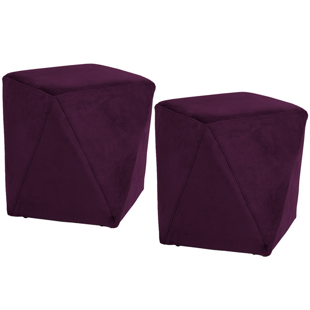 Kit 02 Puffs Decorativo Para Sala de Estar Ametista D02 Veludo Roxo Grape C-292 - Lyam Decor