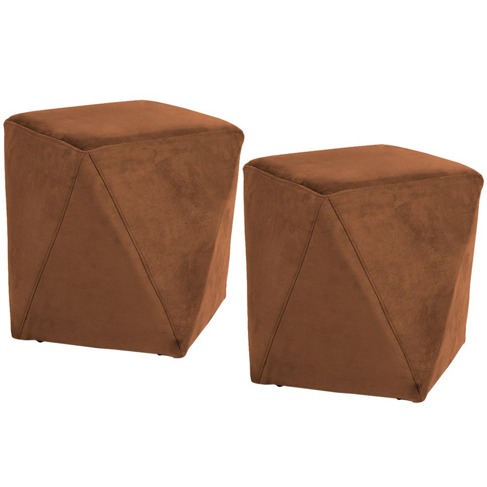 Kit 02 Puffs Decorativo Para Sala de Estar Ametista D02 Veludo Telha C-262 - Lyam Decor