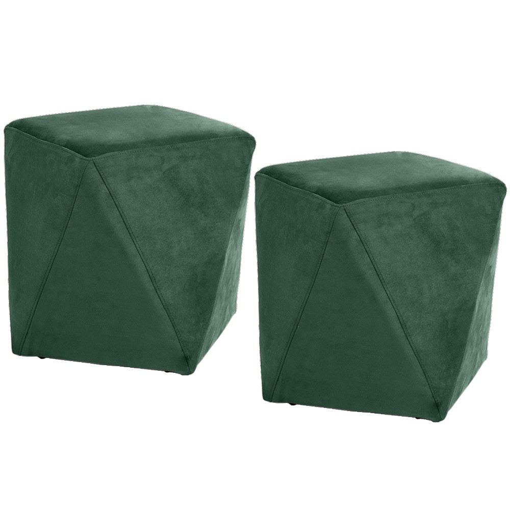 Kit 02 Puffs Decorativo Para Sala de Estar Ametista D02 Veludo Verde Musgo C-303 - Lyam Decor
