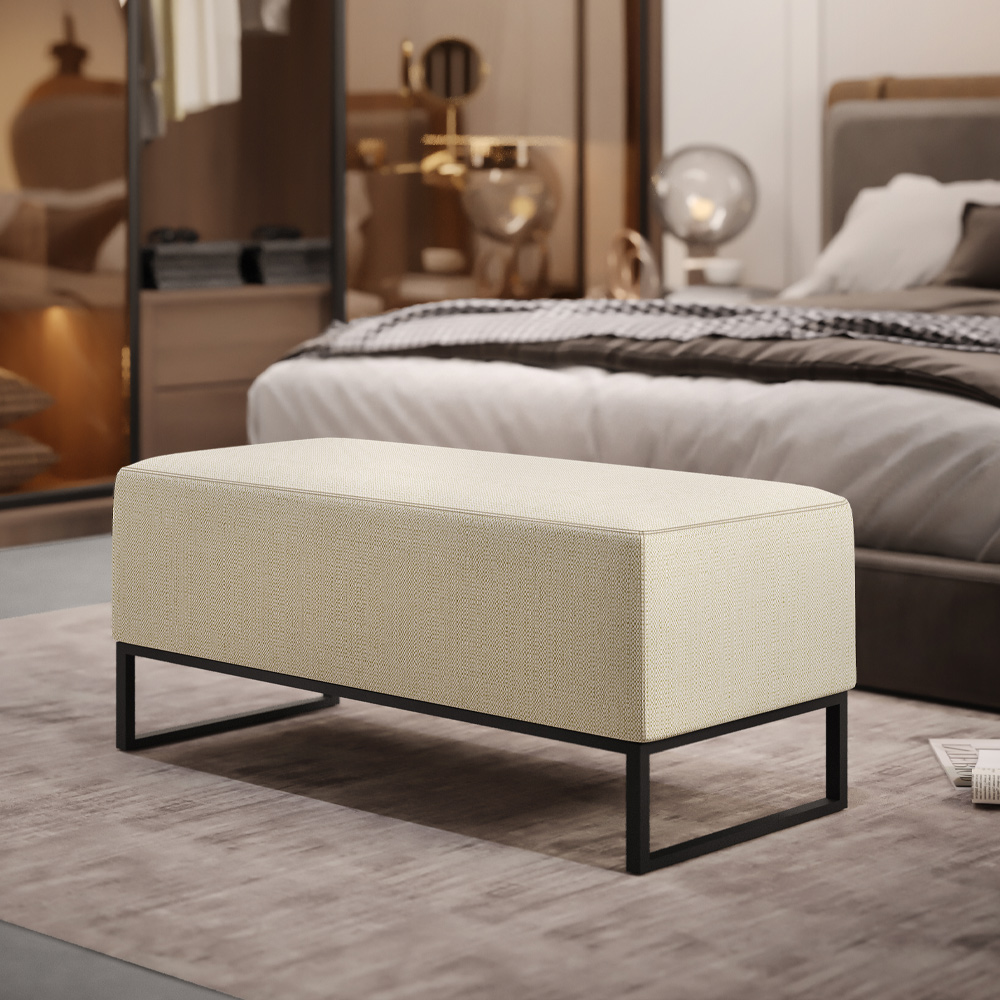 Kit 02 Puffs Decorativo Para Sala de Estar Cléo W01 Base Ferro 90 cm Linho Champagne - Lyam Decor