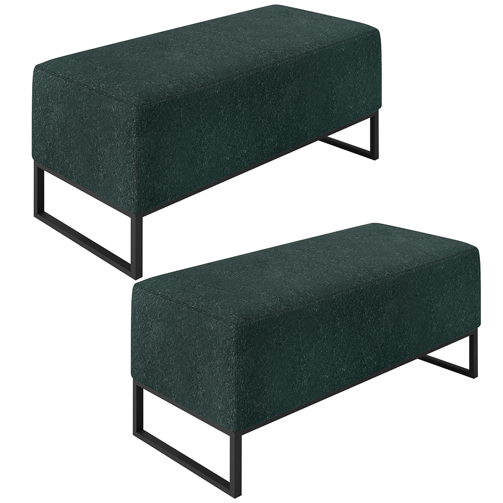 Kit 02 Puffs Decorativo Para Sala de Estar Cléo W01 Base Ferro 90 cm Linho Verde Musgo - Lyam Decor