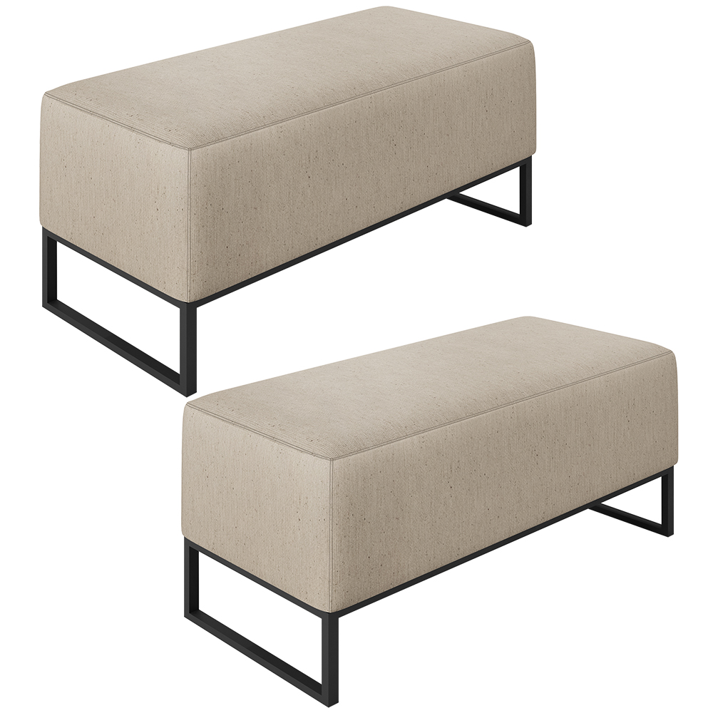 Kit 02 Puffs Decorativo Para Sala de Estar Cléo W01 Base de Ferro 90 cm Linho Bege - Lyam Decor