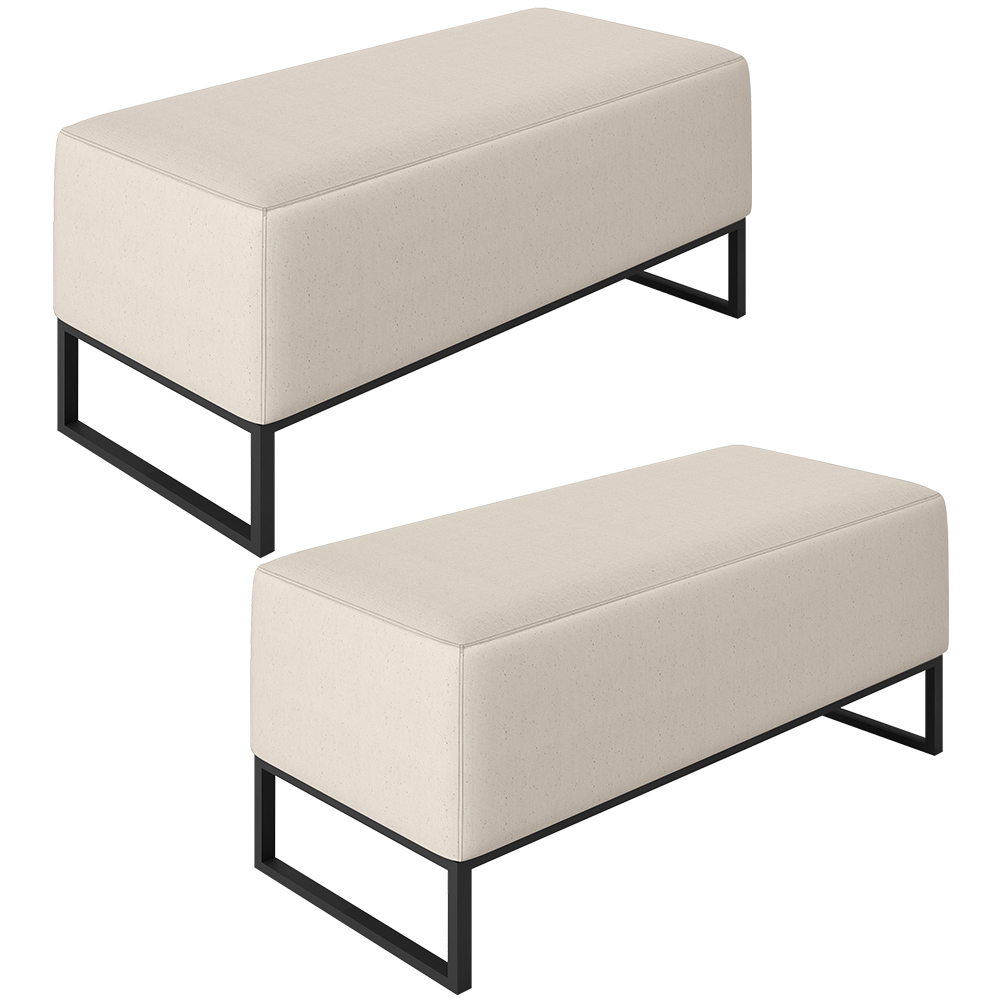Kit 02 Puffs Decorativo Para Sala de Estar Cléo W01 Base de Ferro 90 cm Linho Cru - Lyam Decor