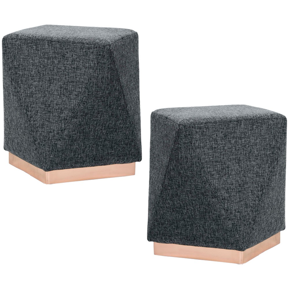 Kit 02 Puffs Decorativo Para Sala de Estar Com Base Aço Ametista D02 Linho Chumbo D-469 - Lyam Decor