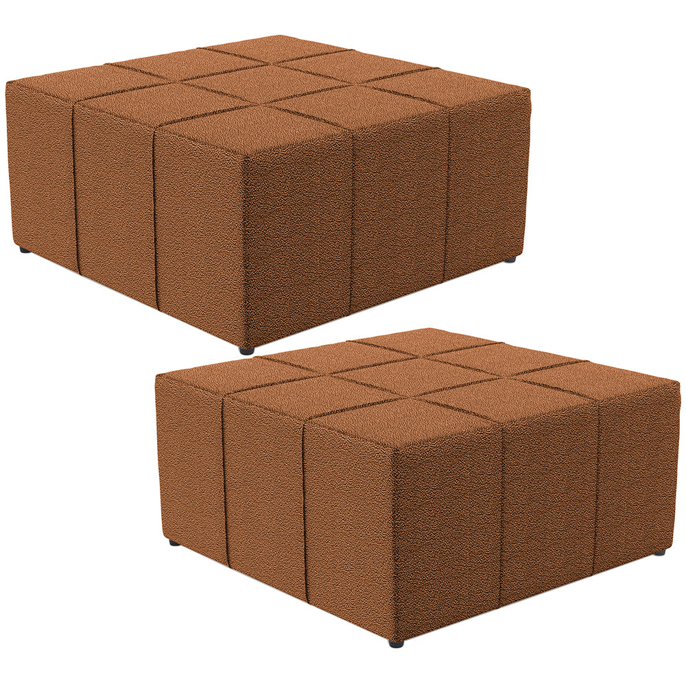 Kit 02 Puffs Decorativo Para Sala de Estar Quadrado Milano 90x90cm W01 Bouclê Terracota - Lyam Decor
