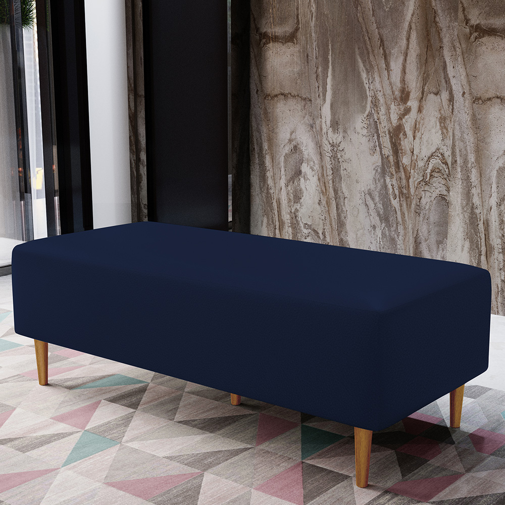 Kit 02 Puffs Decorativo Sala Bali W01 Pés Palito 120x50cm Couro Sintético Azul Marinho - Lyam Decor