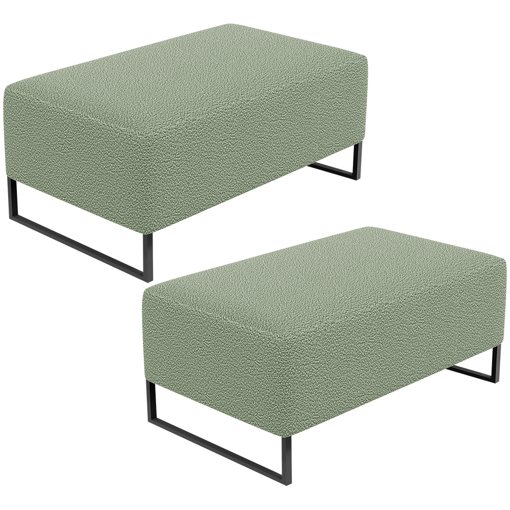 Kit 02 Puffs Decorativo Sala De Estar Cléo 90cm Base De Ferro Preto W01 Bouclê Oliva - Lyam Decor