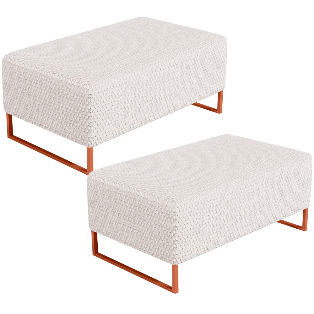 Kit 02 Puffs Decorativo Sala De Estar Cléo 90cm W01 Base Ferro Cobre Bouclê Cru - Lyam Decor