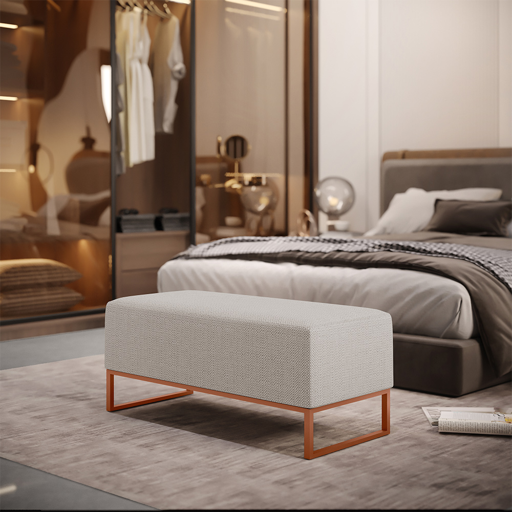Kit 02 Puffs Decorativo Sala De Estar Cléo 90cm W01 Base Ferro Cobre Linho Bege - Lyam Decor