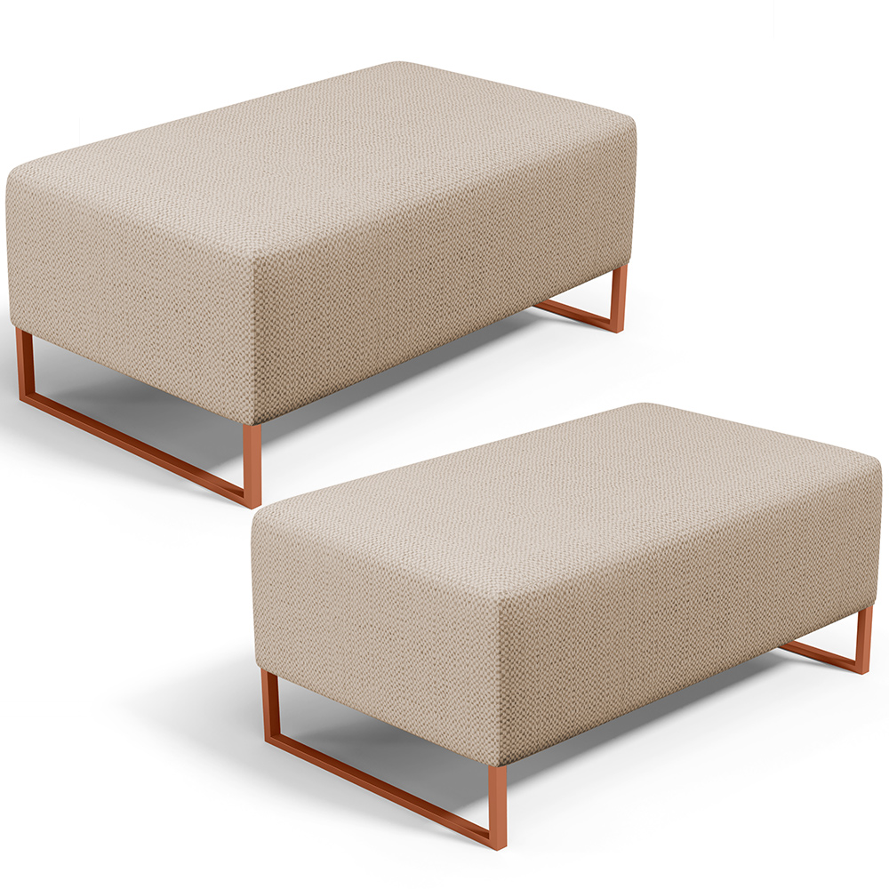 Kit 02 Puffs Decorativo Sala De Estar Cléo 90cm W01 Base Ferro Cobre Linho Bege Escuro - Lyam Decor