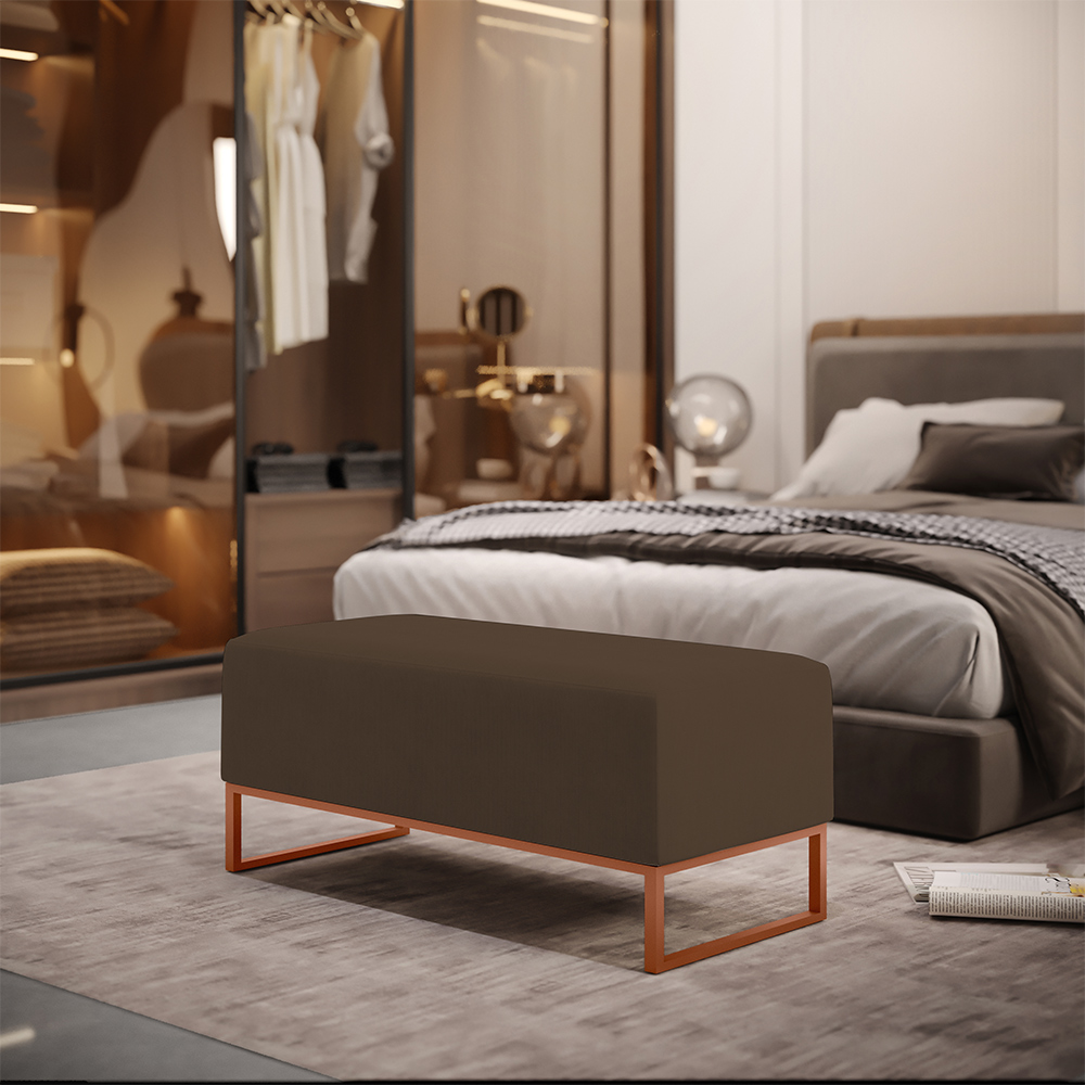 Kit 02 Puffs Decorativo Sala De Estar Cléo 90cm W01 Base Ferro Cobre Suede Marrom - Lyam Decor