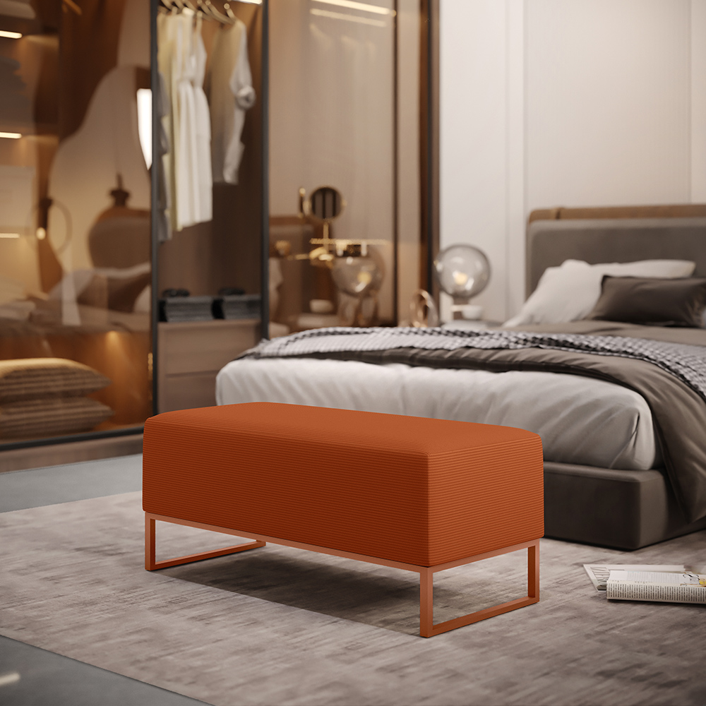 Kit 02 Puffs Decorativo Sala De Estar Cléo 90cm W01 Base Ferro Cobre Tecido Terracota - Lyam Decor