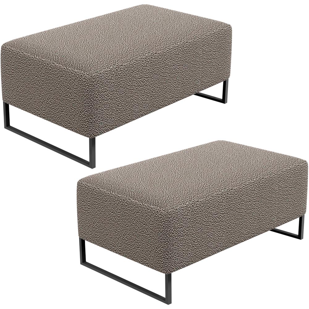 Kit 02 Puffs Decorativo Sala De Estar Cléo 90cm W01 Base Ferro Preto Bouclê Bege - Lyam Decor