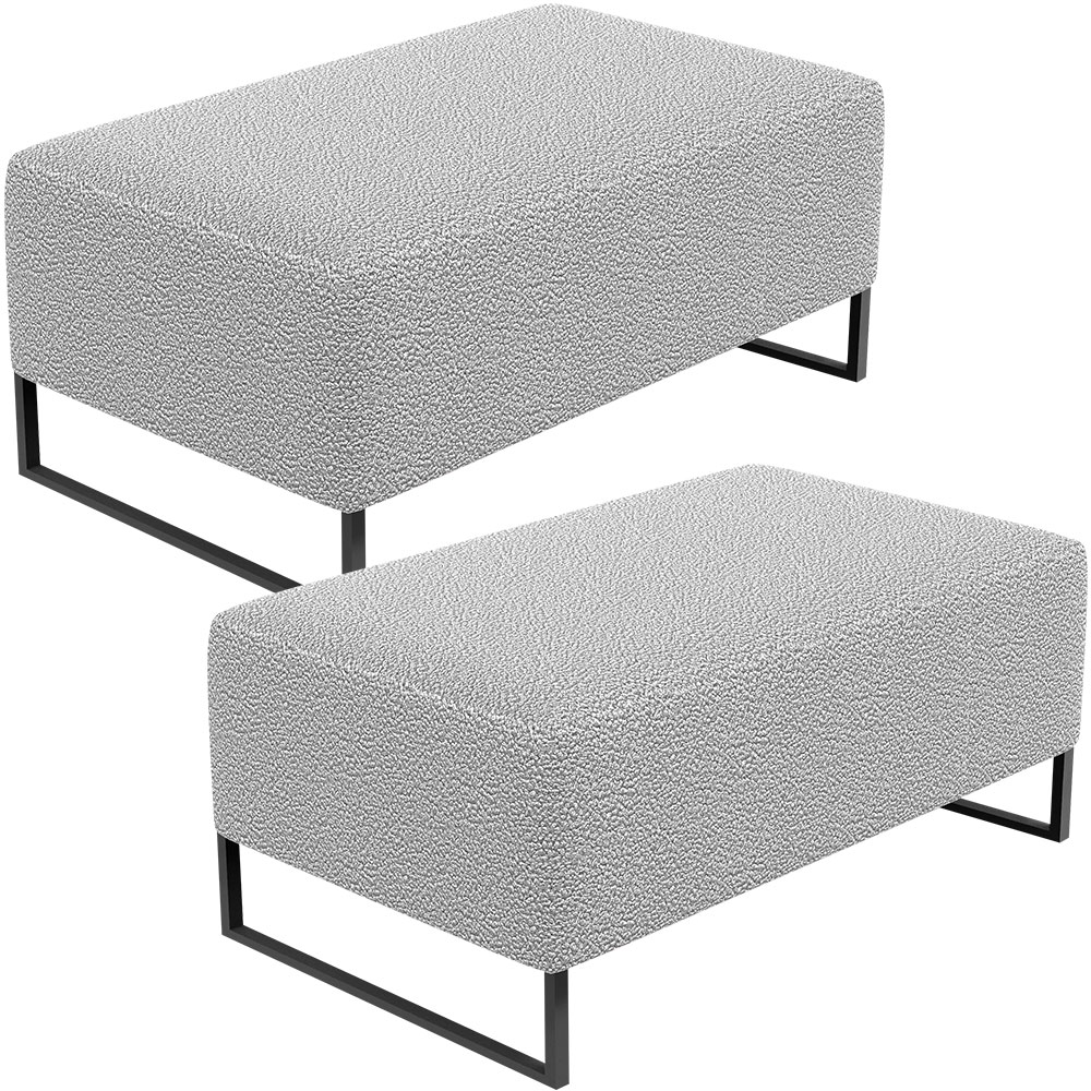 Kit 02 Puffs Decorativo Sala De Estar Cléo 90cm W01 Base Ferro Preto Bouclê Cinza - Lyam Decor