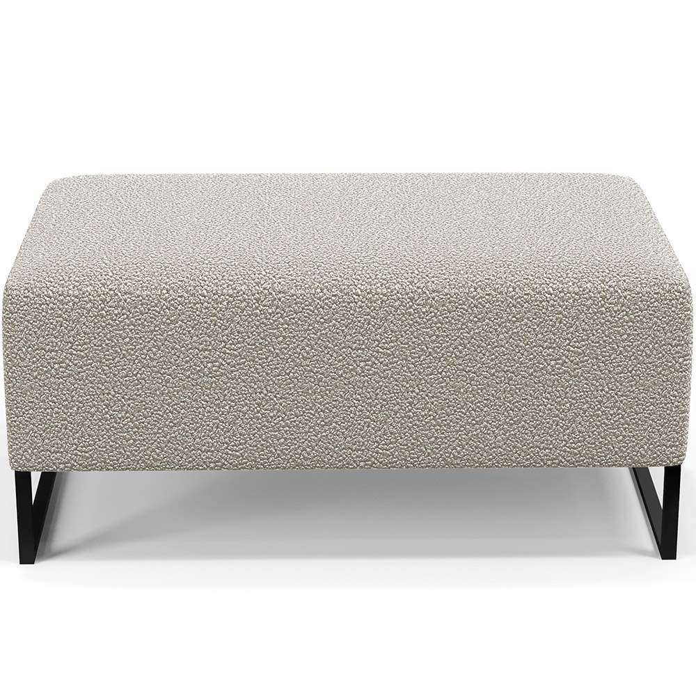 Kit 02 Puffs Decorativo Sala De Estar Cléo 90cm W01 Base Ferro Preto Bouclê Creme - Lyam Decor