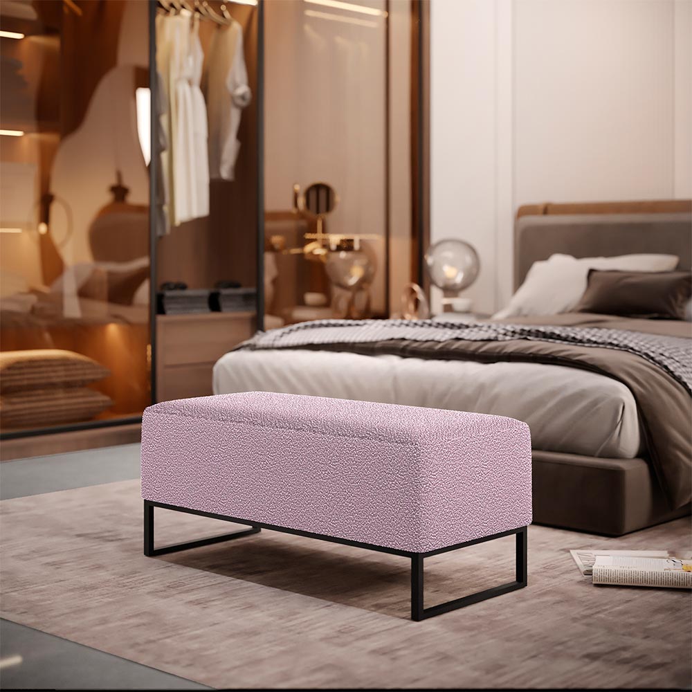 Kit 02 Puffs Decorativo Sala De Estar Cléo 90cm W01 Base Ferro Preto Bouclê Rosê - Lyam Decor