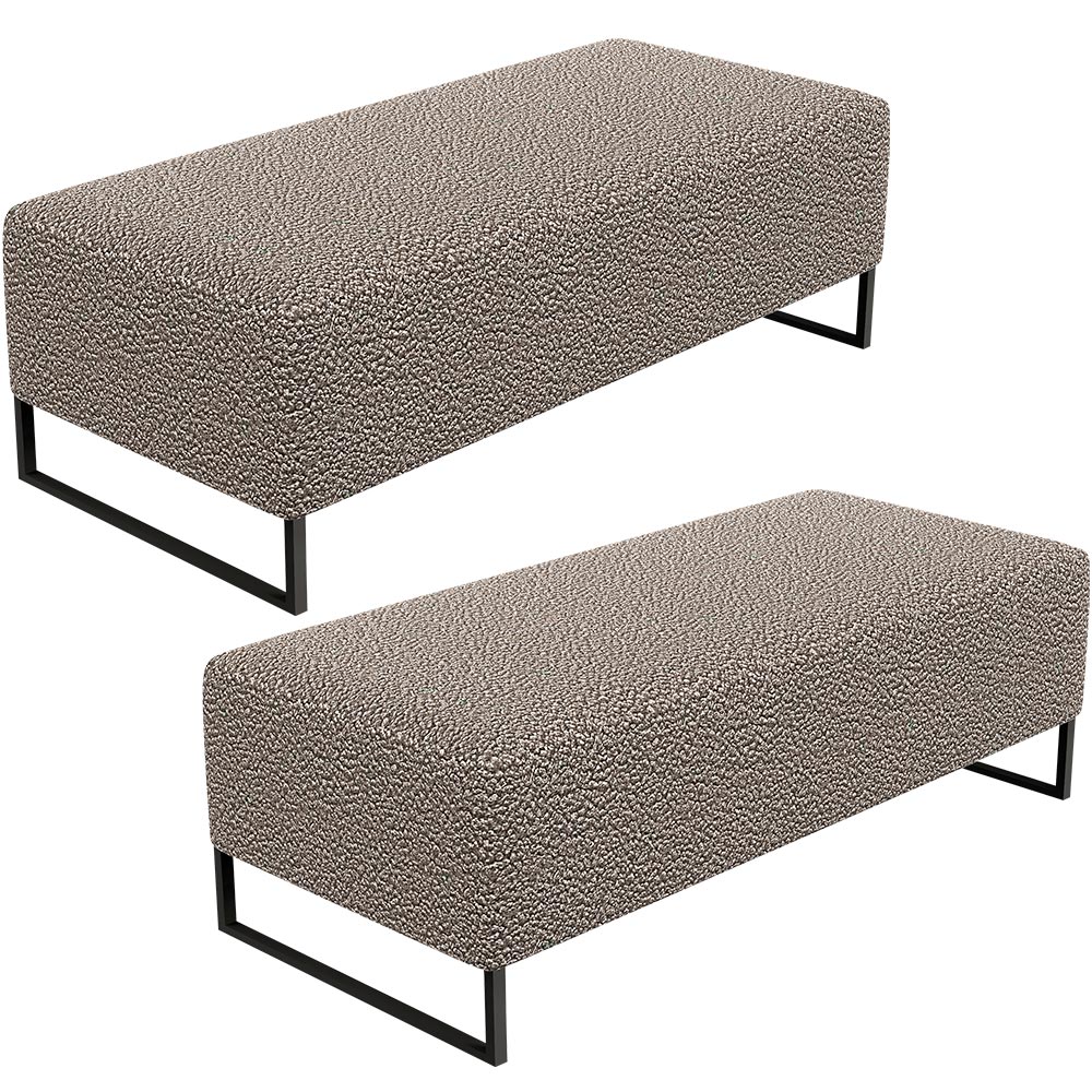 Kit 02 Puffs Decorativo Sala de Estar Bali W01 Base Ferro 120x50 cm Bouclê Bege - Lyam Decor