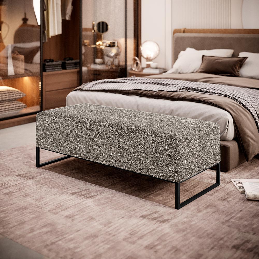 Kit 02 Puffs Decorativo Sala de Estar Bali W01 Base Ferro 120x50 cm Bouclê Bege - Lyam Decor
