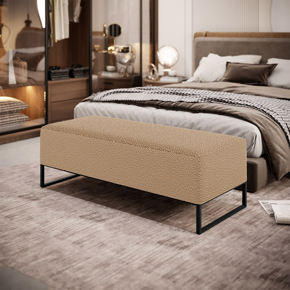 Kit 02 Puffs Decorativo Sala de Estar Bali W01 Base Ferro 120x50 cm Bouclê Mostarda - Lyam Decor