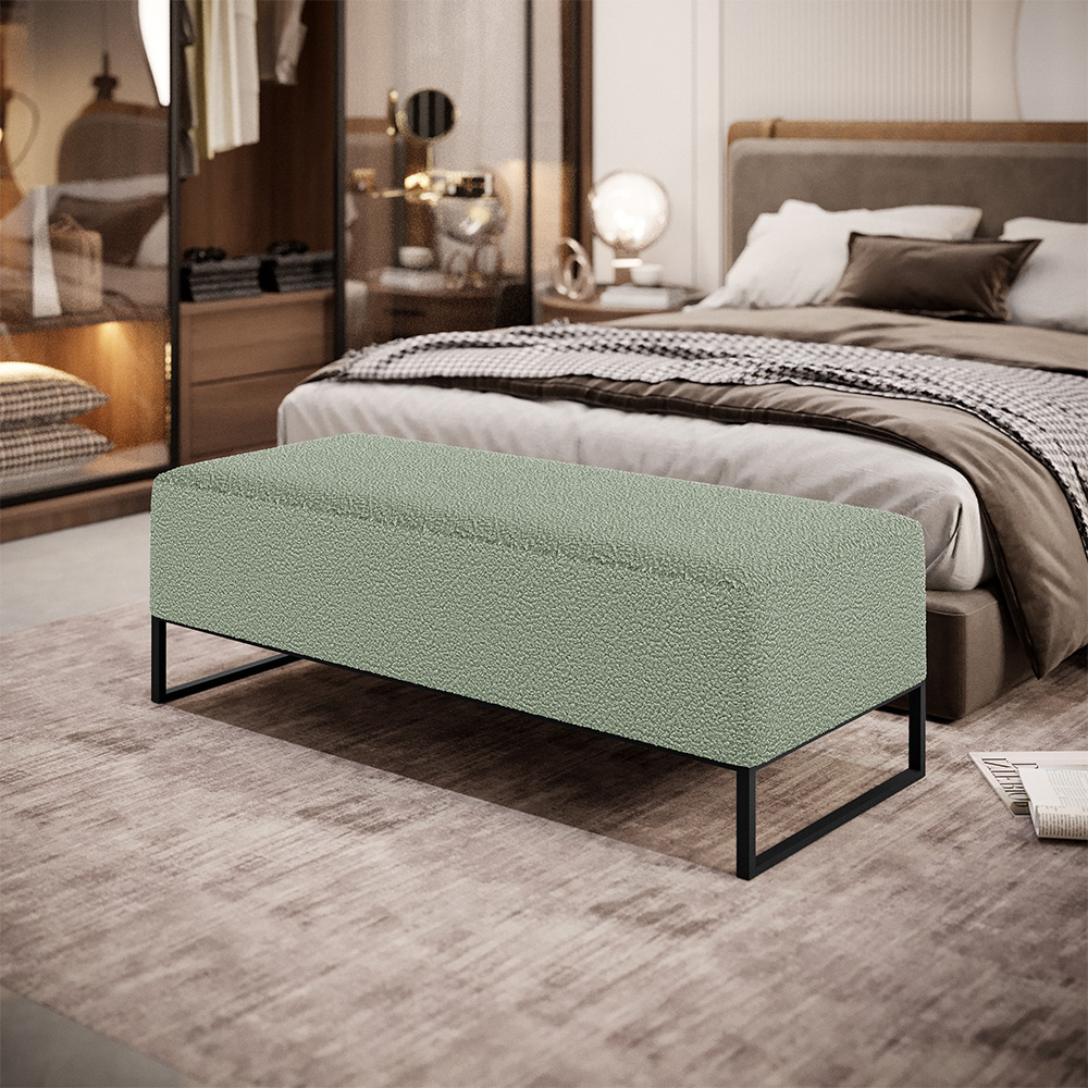 Kit 02 Puffs Decorativo Sala de Estar Bali W01 Base Ferro 120x50 cm Bouclê Oliva - Lyam Decor