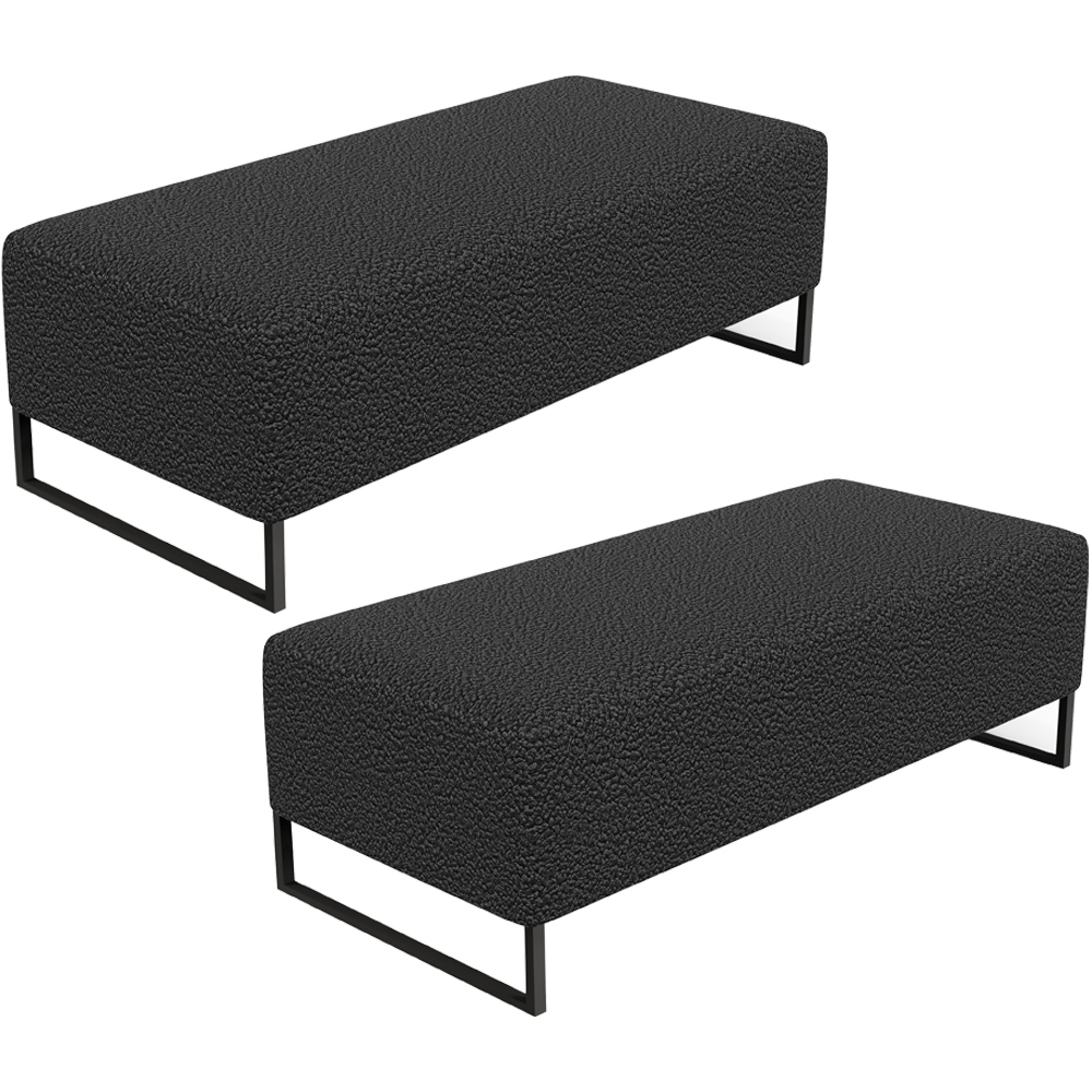 Kit 02 Puffs Decorativo Sala de Estar Bali W01 Base Ferro 120x50 cm Bouclê Preto - Lyam Decor