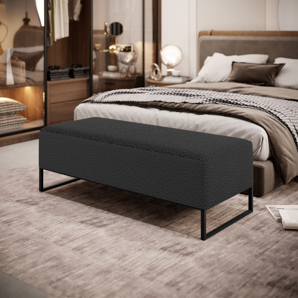 Kit 02 Puffs Decorativo Sala de Estar Bali W01 Base Ferro 120x50 cm Bouclê Preto - Lyam Decor