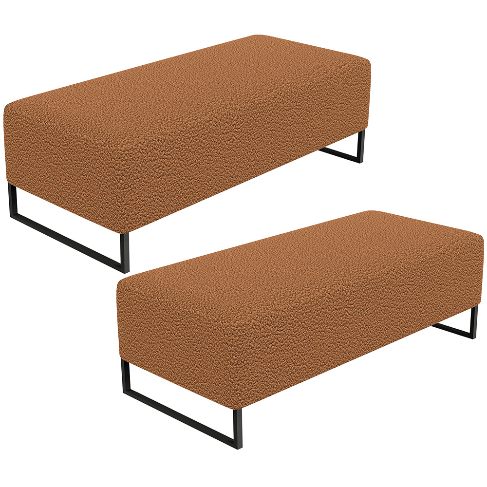 Kit 02 Puffs Decorativo Sala de Estar Bali W01 Base Ferro 120x50 cm Bouclê Terracota - Lyam Decor
