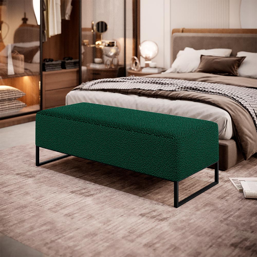 Kit 02 Puffs Decorativo Sala de Estar Bali W01 Base Ferro 120x50 cm Bouclê Verde - Lyam Decor