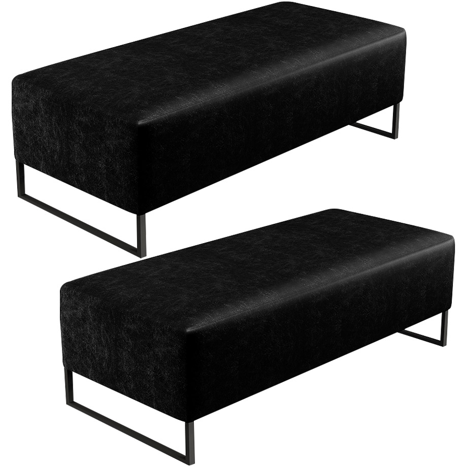 Kit 02 Puffs Decorativo Sala de Estar Bali W01 Base Ferro 120x50 cm Couríssimo Preto - Lyam Decor