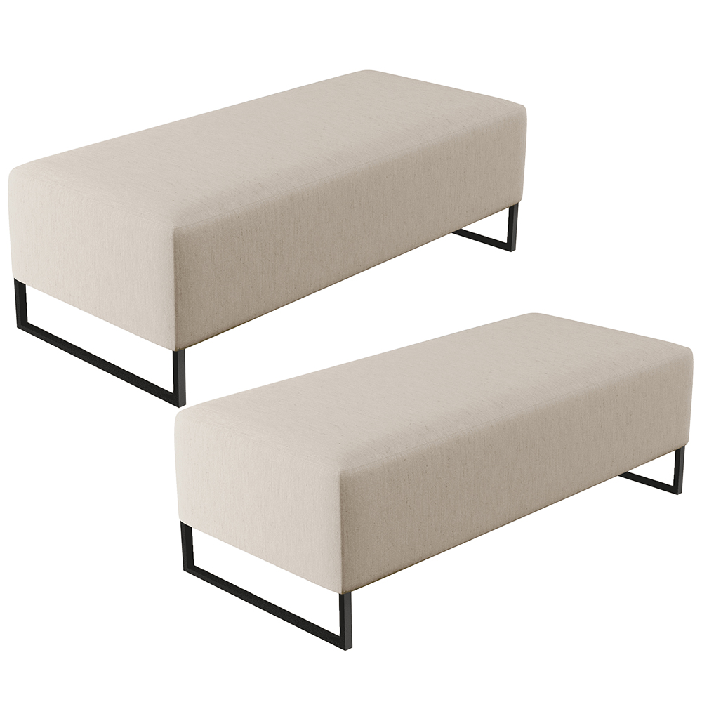 Kit 02 Puffs Decorativo Sala de Estar Bali W01 Base Ferro 120x50 cm Linho Bege - Lyam Decor