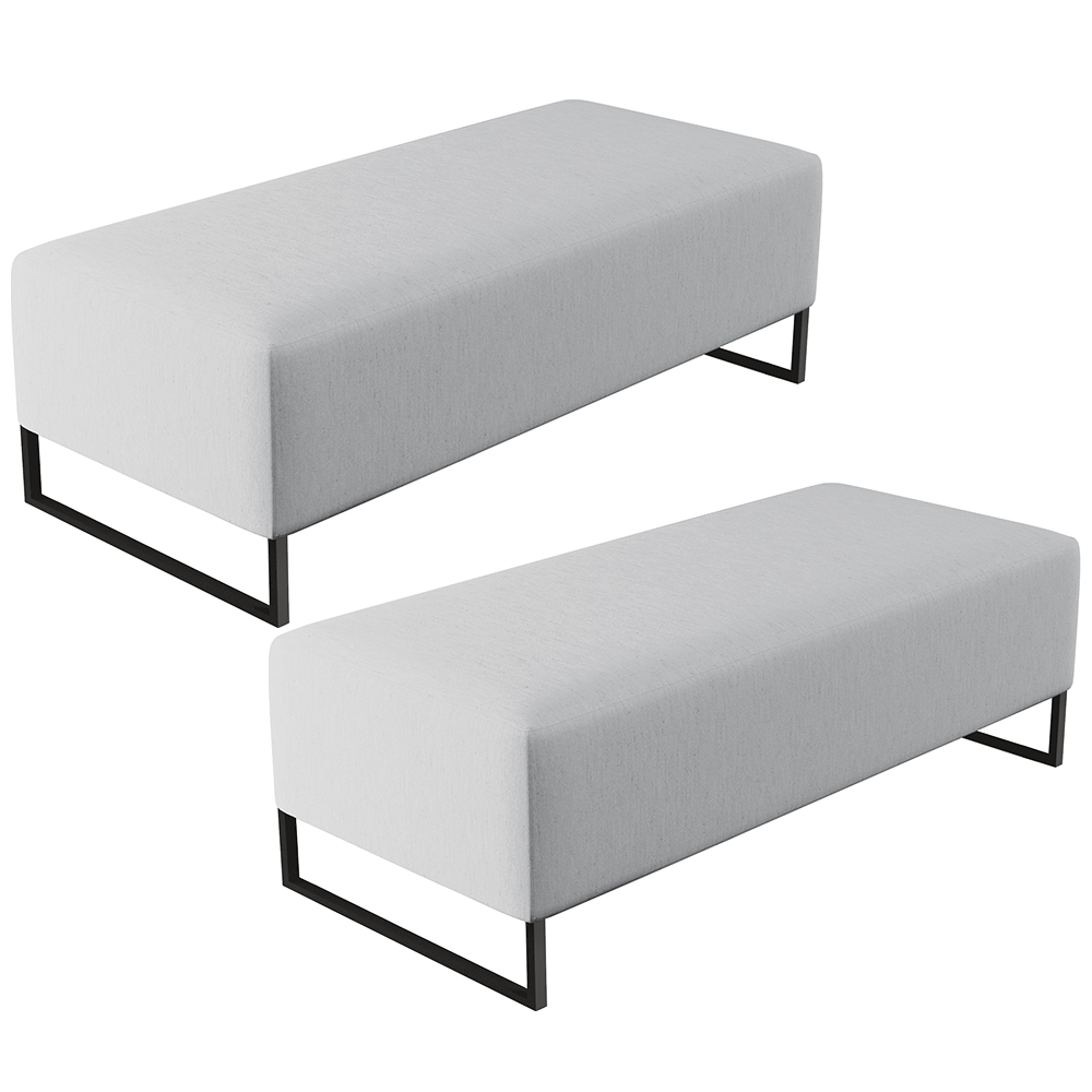 Kit 02 Puffs Decorativo Sala de Estar Bali W01 Base Ferro 120x50 cm Linho Cinza - Lyam Decor