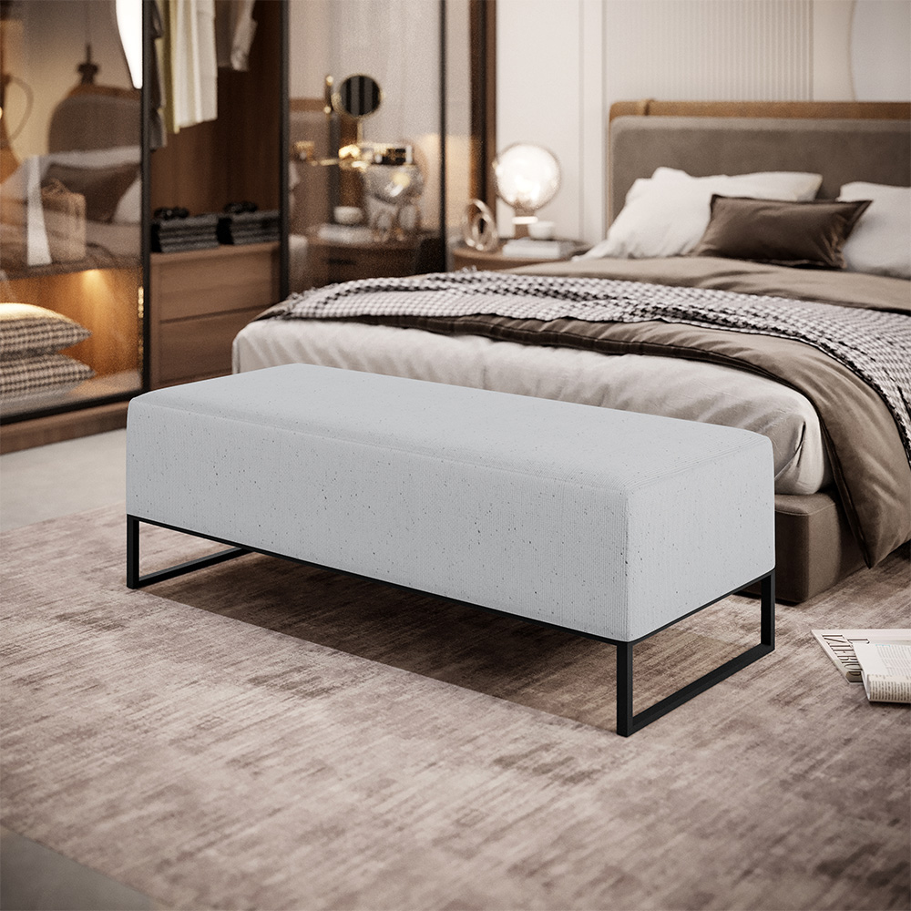 Kit 02 Puffs Decorativo Sala de Estar Bali W01 Base Ferro 120x50 cm Linho Cinza - Lyam Decor
