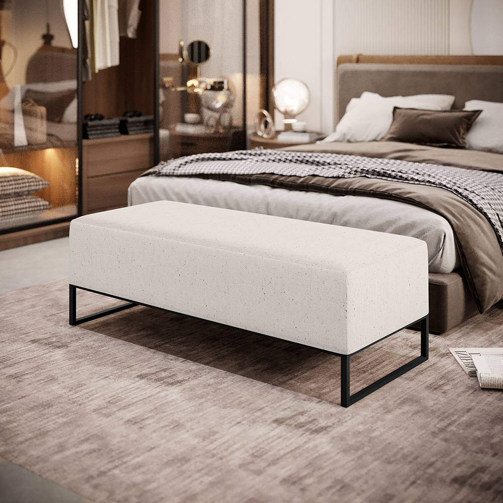 Kit 02 Puffs Decorativo Sala de Estar Bali W01 Base Ferro 120x50 cm Linho Cru - Lyam Decor