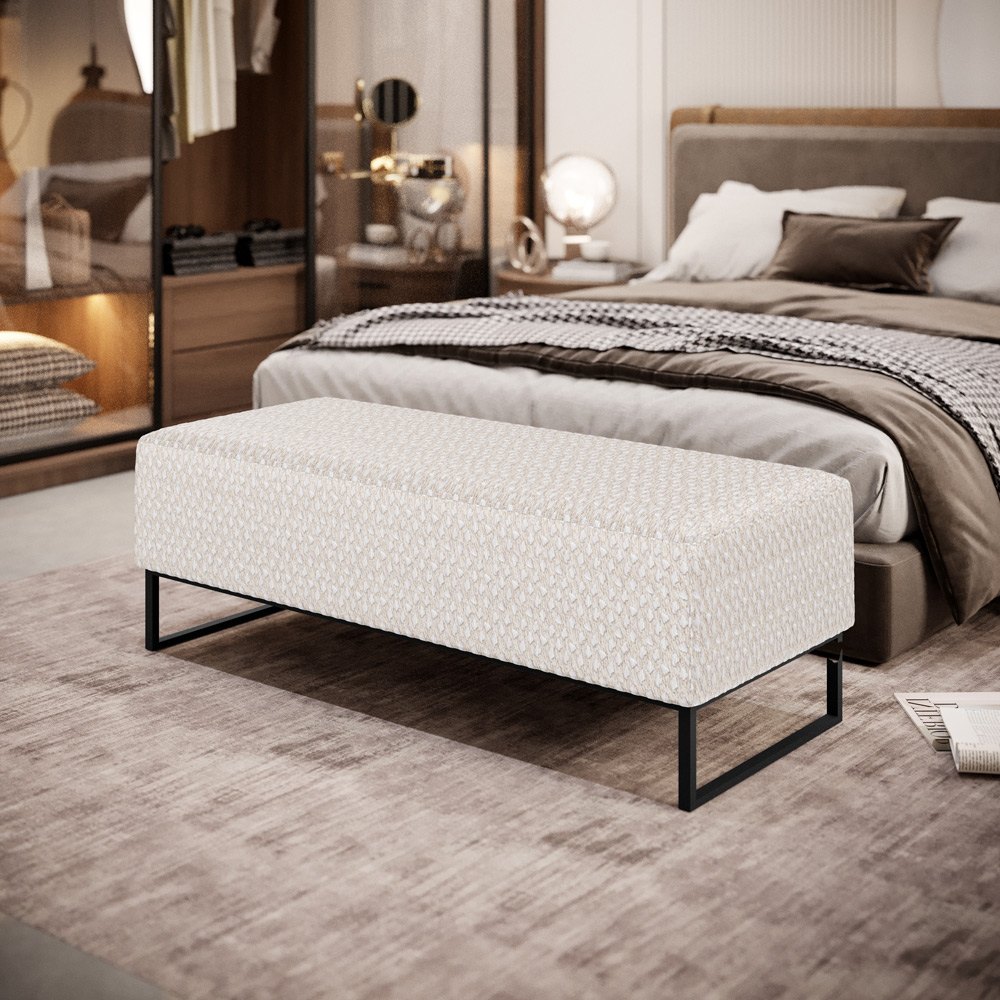 Kit 02 Puffs Decorativo Sala de Estar Bali W01 Base de Ferro 120x50 cm Bouclê Cru - Lyam