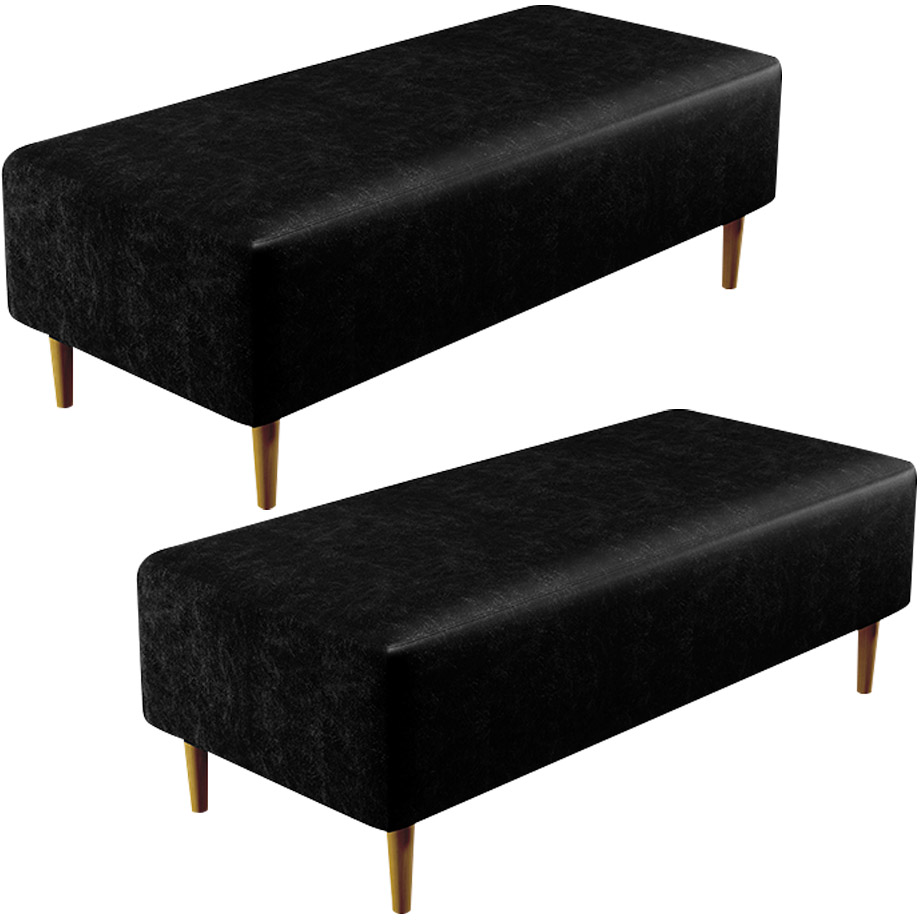 Kit 02 Puffs Decorativo Sala de Estar Bali W01 Pés Palito 120x50 cm Couríssimo Preto - Lyam Decor