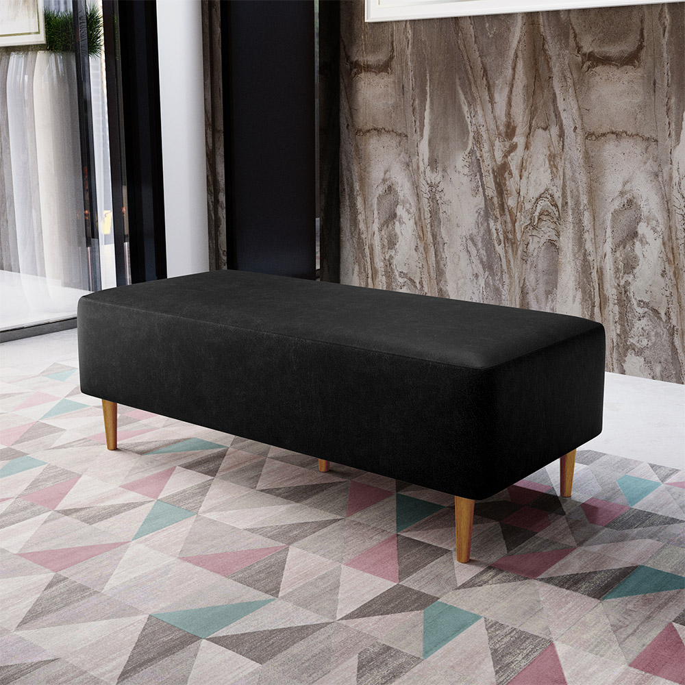 Kit 02 Puffs Decorativo Sala de Estar Bali W01 Pés Palito 120x50 cm Couríssimo Preto - Lyam Decor
