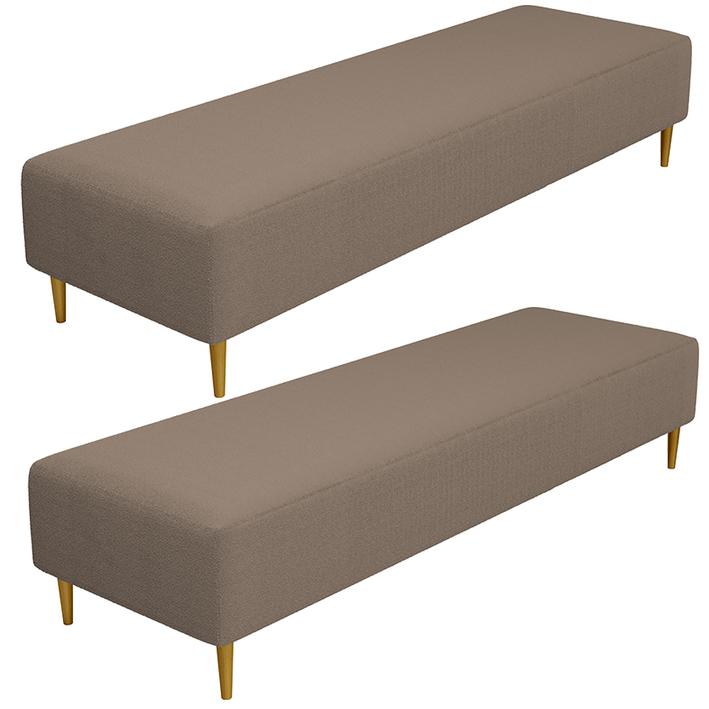 Kit 02 Puffs Decorativo Sala de Estar Bali W01 Pés Palito 170x60cm Bouclê Bege - Lyam Decor