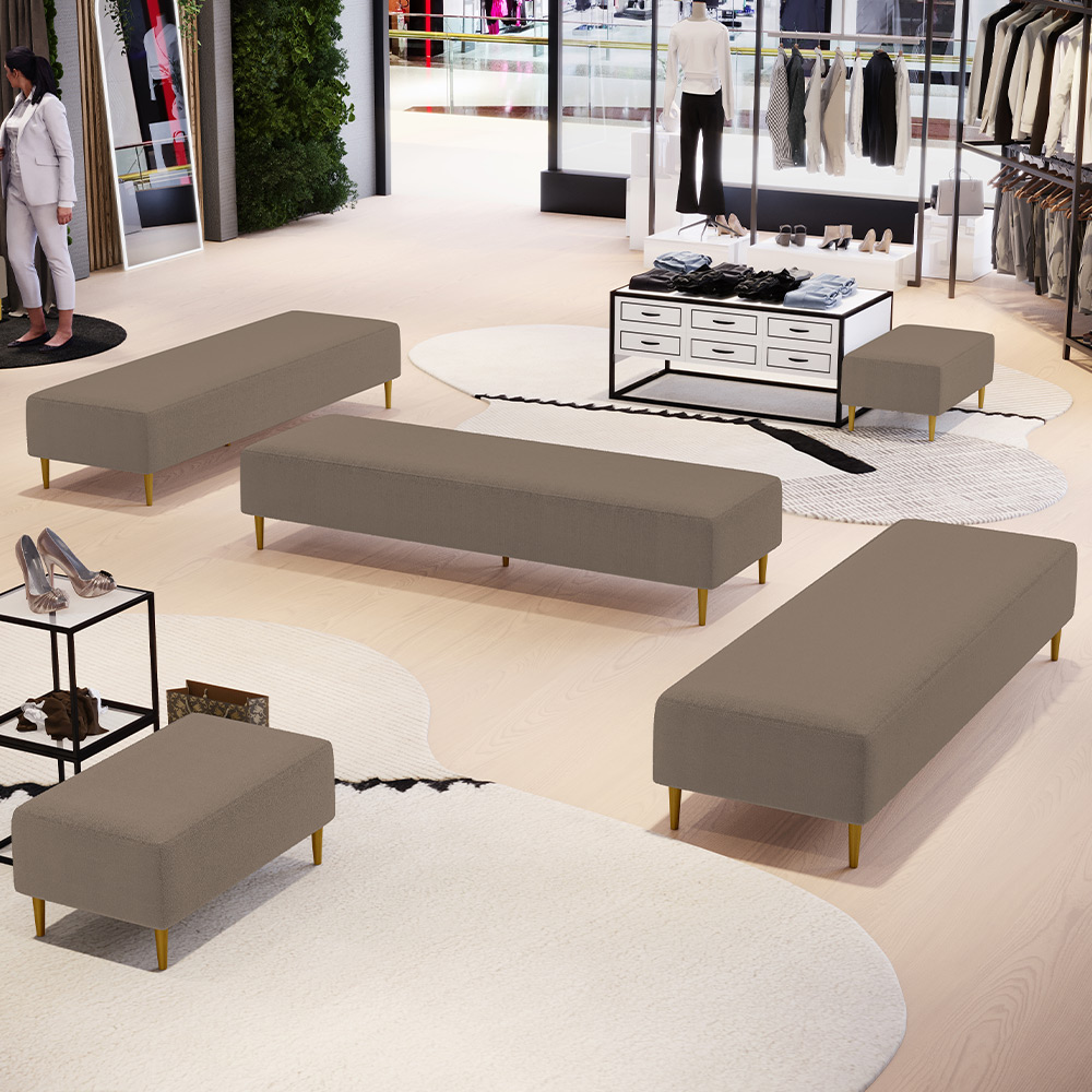 Kit 02 Puffs Decorativo Sala de Estar Bali W01 Pés Palito 170x60cm Bouclê Bege - Lyam Decor
