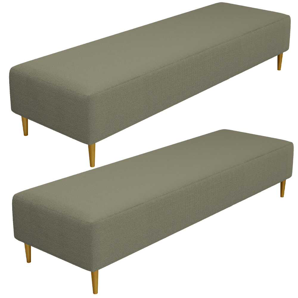 Kit 02 Puffs Decorativo Sala de Estar Bali W01 Pés Palito 170x60cm Bouclê Oliva - Lyam Decor