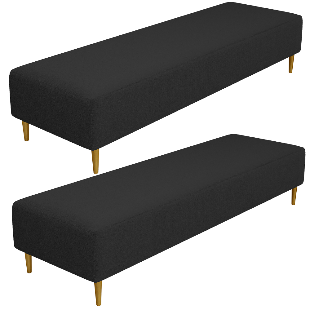 Kit 02 Puffs Decorativo Sala de Estar Bali W01 Pés Palito 170x60cm Bouclê Preto - Lyam Decor
