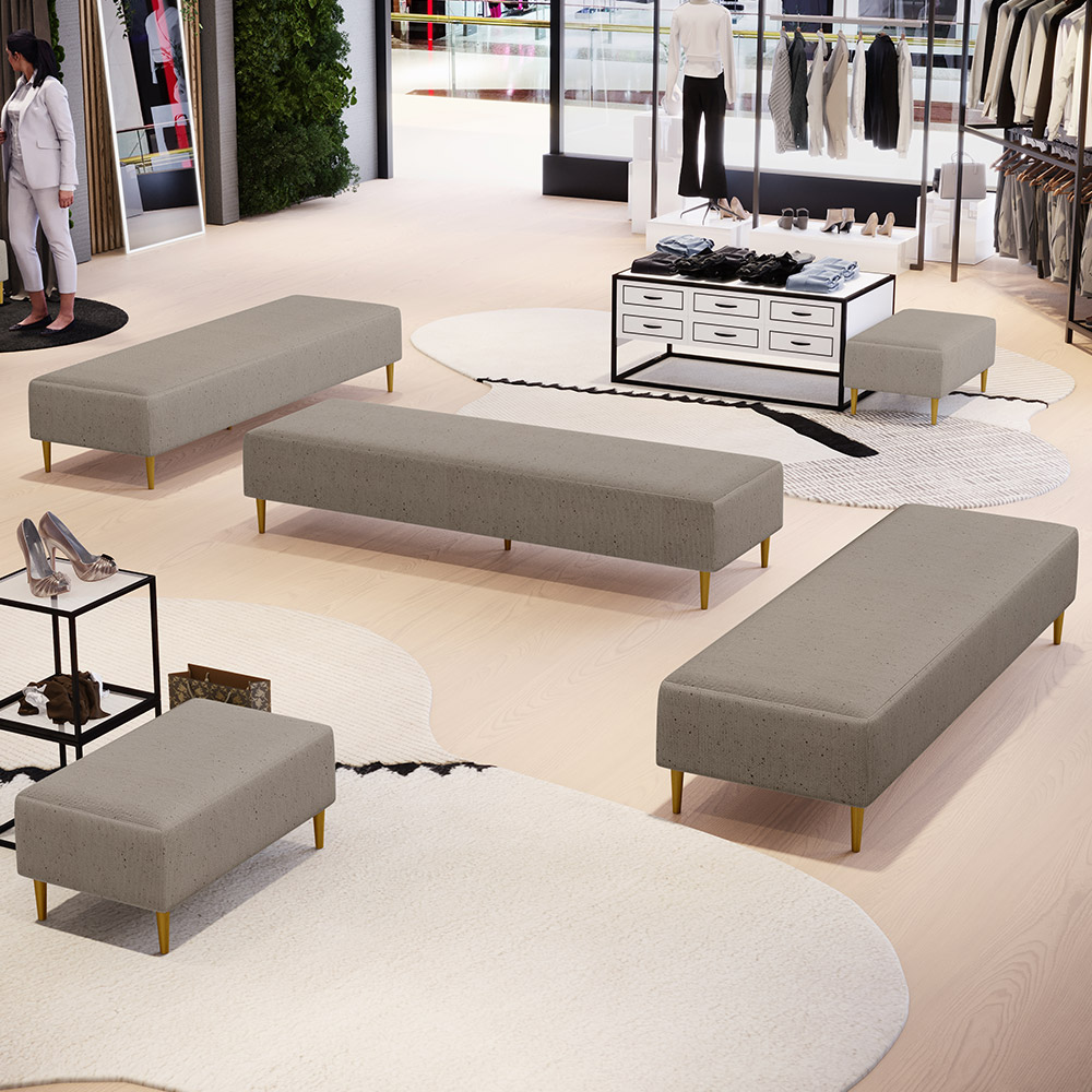 Kit 02 Puffs Decorativo Sala de Estar Bali W01 Pés Palito 170x60cm Linho Bege - Lyam Decor