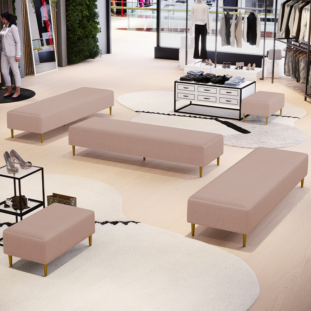 Kit 02 Puffs Decorativo Sala de Estar Bali W01 Pés Palito 170x60cm Linho Rosê - Lyam Decor