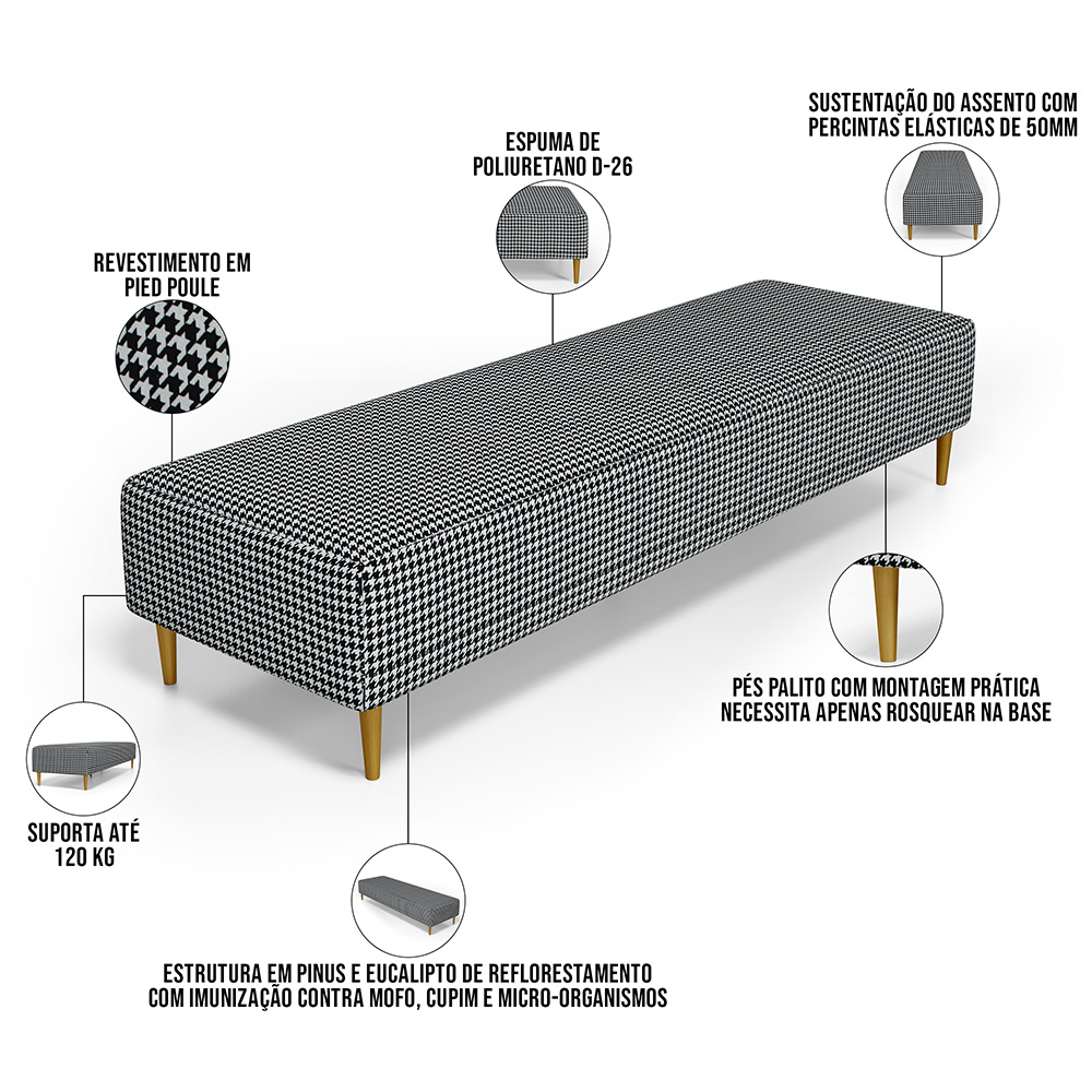 Kit 02 Puffs Decorativo Sala de Estar Bali W01 Pés Palito 170x60cm Pied Poule - Lyam Decor