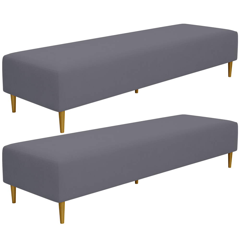 Kit 02 Puffs Decorativo Sala de Estar Bali W01 Pés Palito 170x60cm Suede Cinza - Lyam Decor