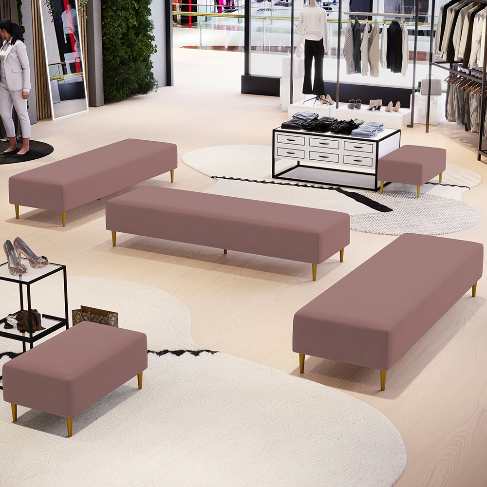 Kit 02 Puffs Decorativo Sala de Estar Bali W01 Pés Palito 170x60cm Suede Rosê - Lyam Decor