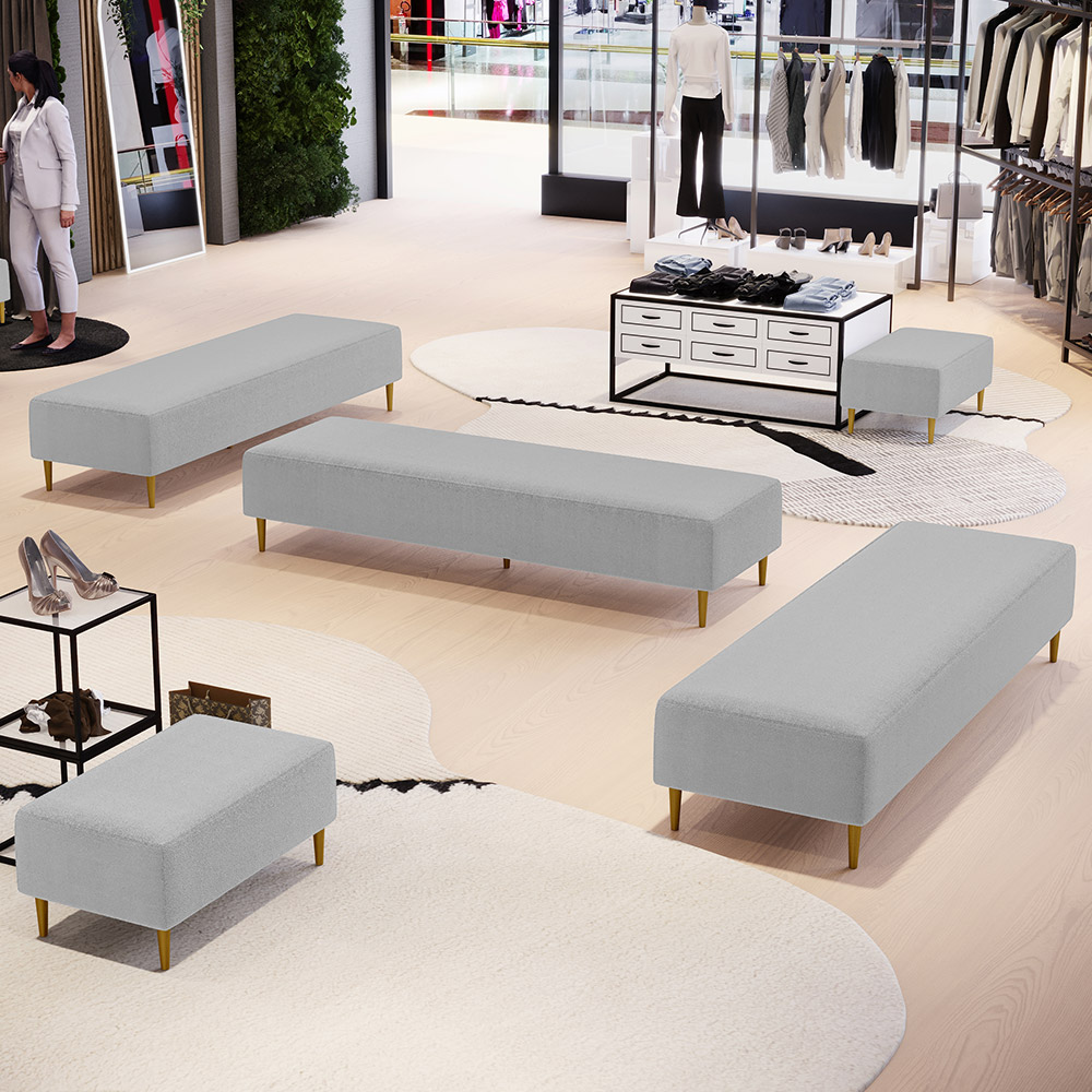 Kit 02 Puffs Decorativo Sala de Estar Bali W01 Pés Palito 190x60cm Bouclê Cinza - Lyam Decor